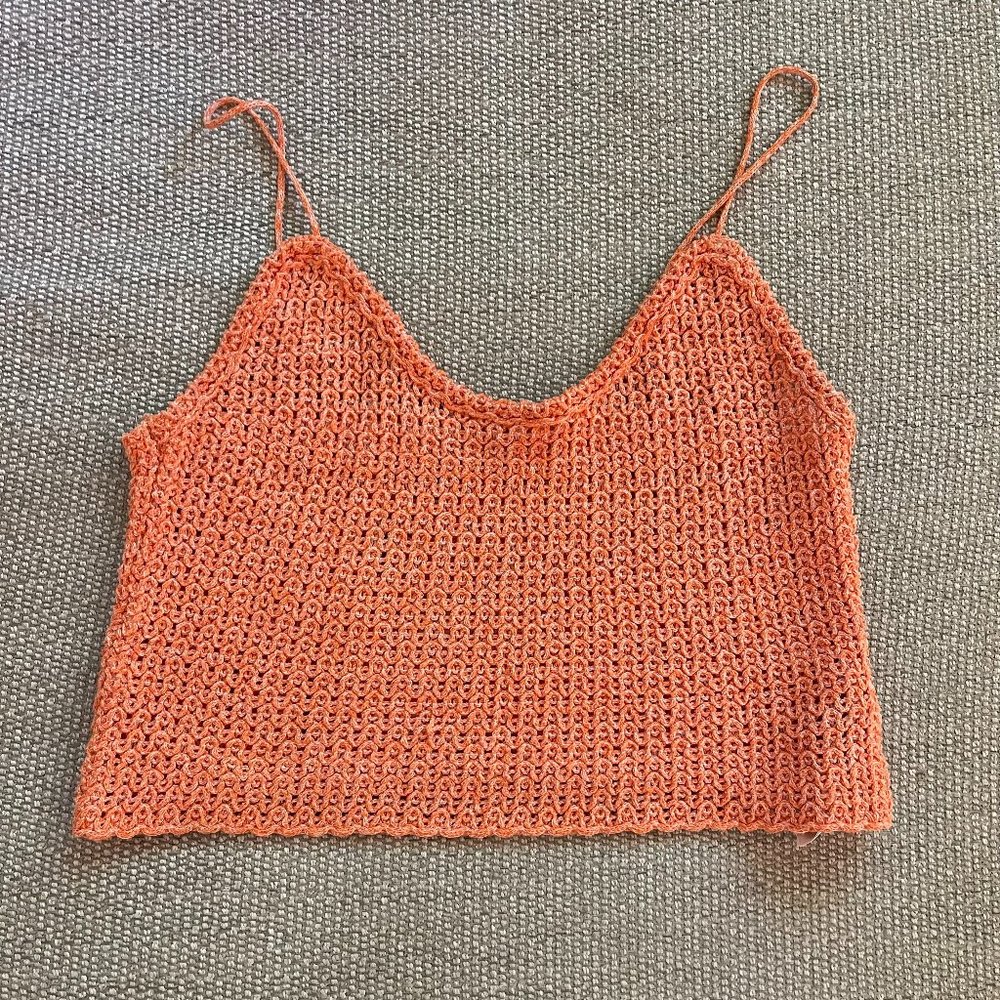 Zara Knit Crochet Crop Top in Orange - Size Large